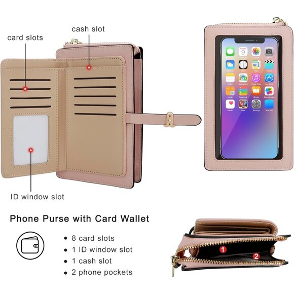 Leather Small Phone Wallet Purse Crossbody with Coin Bag for Women - Picture 4 of 8